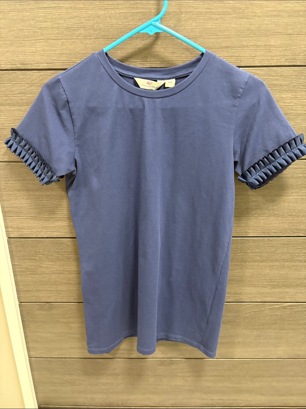 Vineyard Vines Navy Short Sleeve Tee with Braided Sleeve Trim